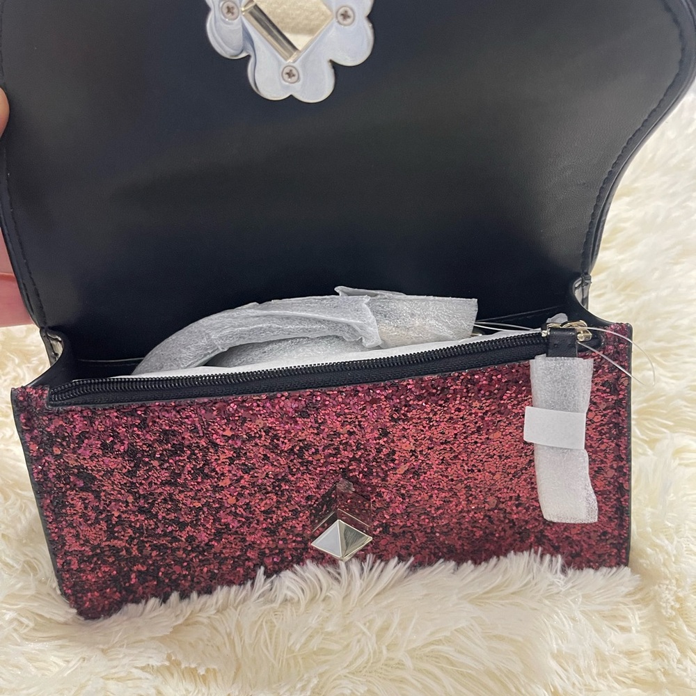 Kate Spade Burgundy Glitter Clutch with Floral Detail - Picture 2 of 6